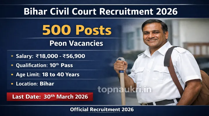 Bihar Civil Court Peon Admit Card 2026 - 1673 Peon vacancies with salary, qualification, age limit and job location details.