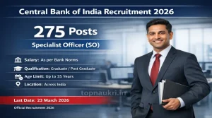 Central Bank of India SO Syllabus 2026 banner showing 275 Specialist Officer posts with salary, qualification, age limit, job location across India, and last date 23 March 2026.
