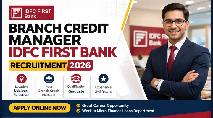 Branch Credit Manager IDFC First Bank Recruitment 2026 Udaipur Vacancy