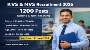 KVS NVS Result 2026 Tier 1 Score Card 1200 teaching and non-teaching posts with salary, qualification, age limit, and job location details.