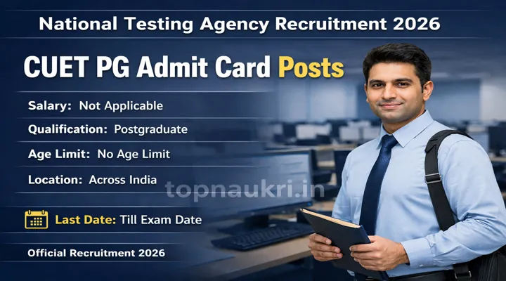 CUET PG Admit Card 2026 announcement banner by National Testing Agency showing postgraduate entrance exam hall ticket release information.
